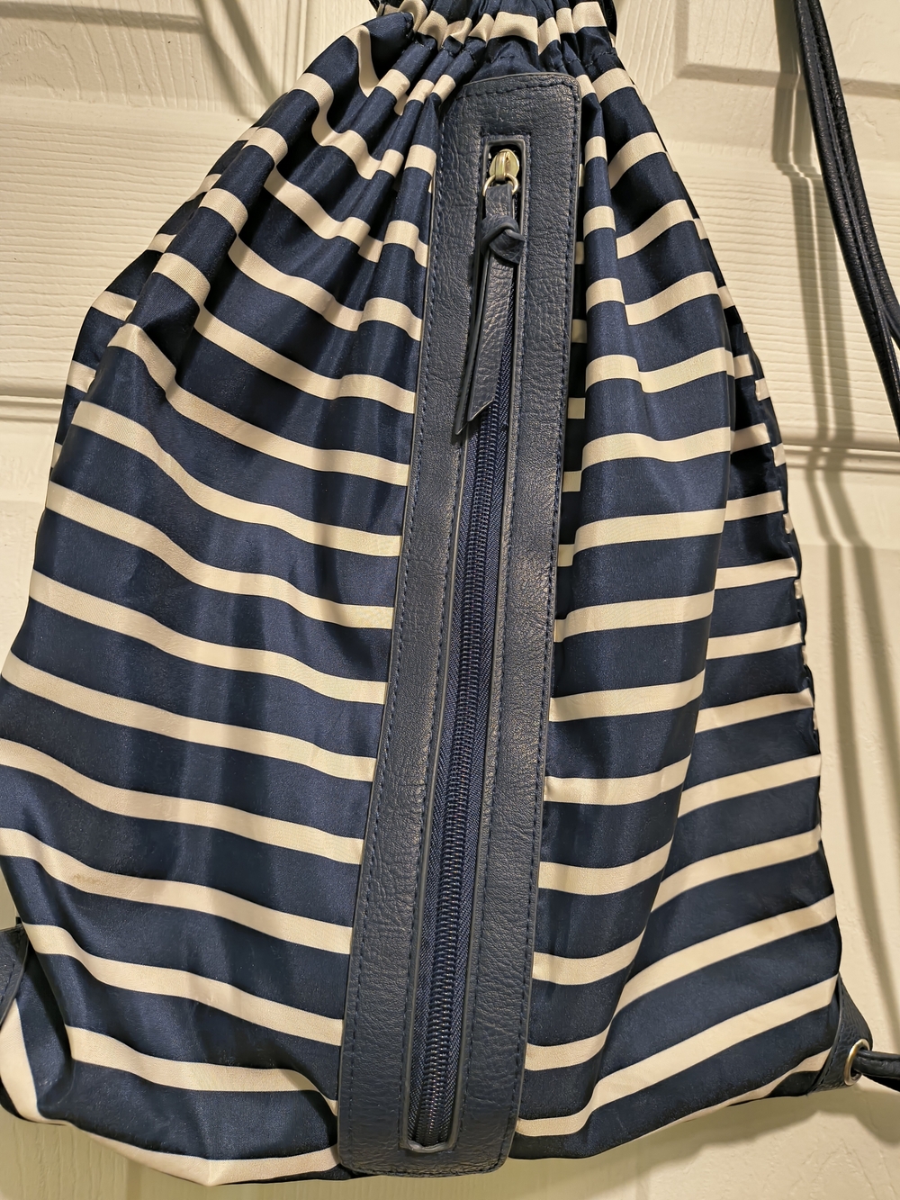Navy and White Striped Drawstring Backpack